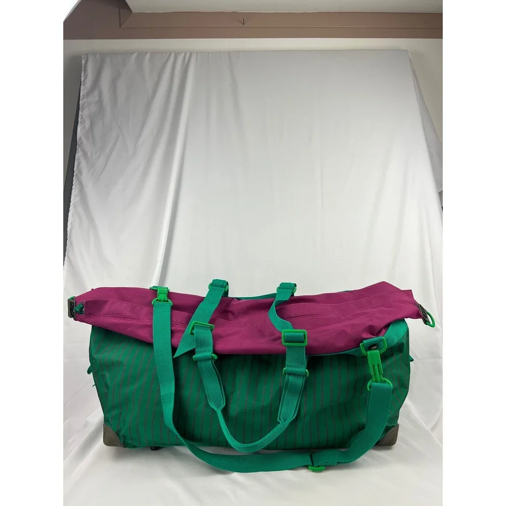 Samsonite Sammies Duffel Bag Unisex Large 1991 Vintage Green Magenta Pinstripe